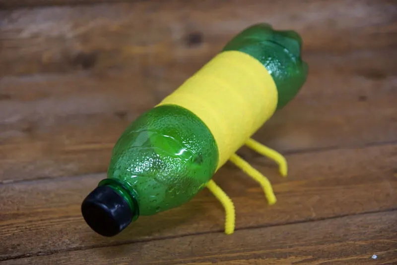 A recycled bottle being turned into a craft activity for kids